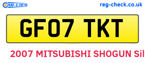 GF07TKT are the vehicle registration plates.