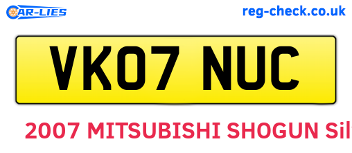 VK07NUC are the vehicle registration plates.