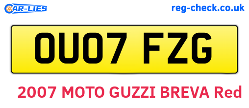 OU07FZG are the vehicle registration plates.