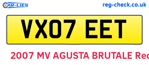 VX07EET are the vehicle registration plates.