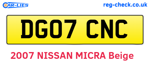 DG07CNC are the vehicle registration plates.