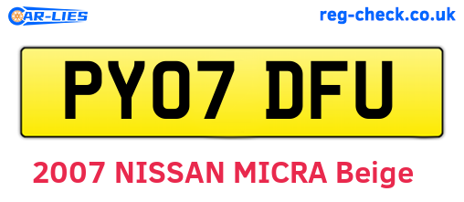 PY07DFU are the vehicle registration plates.