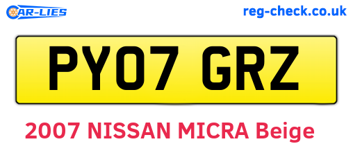 PY07GRZ are the vehicle registration plates.