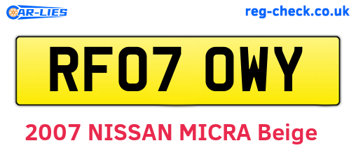 RF07OWY are the vehicle registration plates.