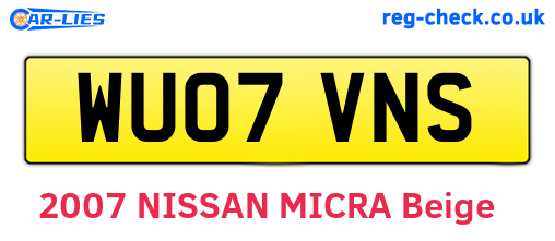 WU07VNS are the vehicle registration plates.