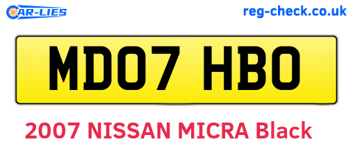 MD07HBO are the vehicle registration plates.