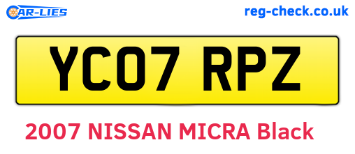 YC07RPZ are the vehicle registration plates.