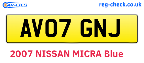 AV07GNJ are the vehicle registration plates.