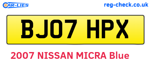 BJ07HPX are the vehicle registration plates.