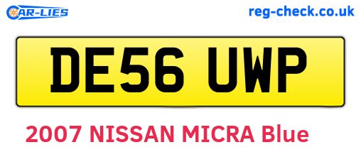 DE56UWP are the vehicle registration plates.