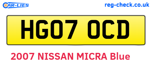 HG07OCD are the vehicle registration plates.