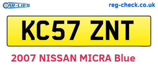 KC57ZNT are the vehicle registration plates.