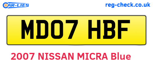MD07HBF are the vehicle registration plates.