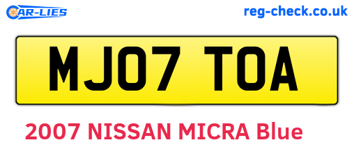 MJ07TOA are the vehicle registration plates.