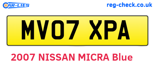 MV07XPA are the vehicle registration plates.