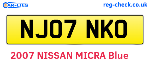 NJ07NKO are the vehicle registration plates.