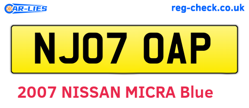 NJ07OAP are the vehicle registration plates.