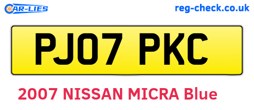 PJ07PKC are the vehicle registration plates.