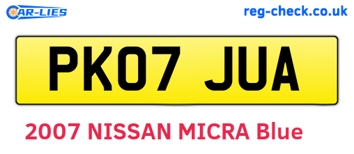 PK07JUA are the vehicle registration plates.