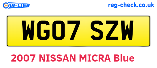 WG07SZW are the vehicle registration plates.