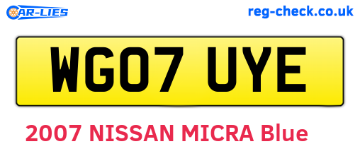 WG07UYE are the vehicle registration plates.