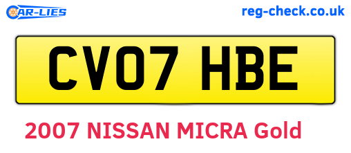 CV07HBE are the vehicle registration plates.