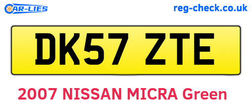 DK57ZTE are the vehicle registration plates.