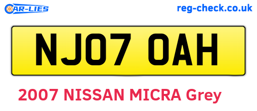 NJ07OAH are the vehicle registration plates.