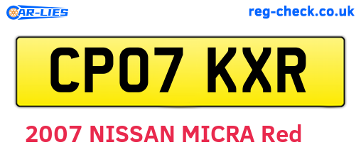 CP07KXR are the vehicle registration plates.