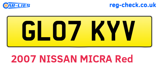 GL07KYV are the vehicle registration plates.