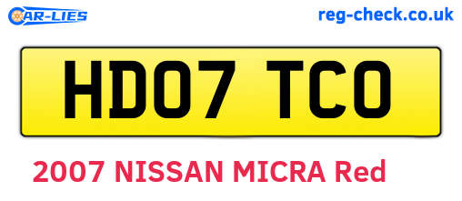 HD07TCO are the vehicle registration plates.