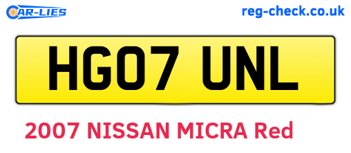 HG07UNL are the vehicle registration plates.