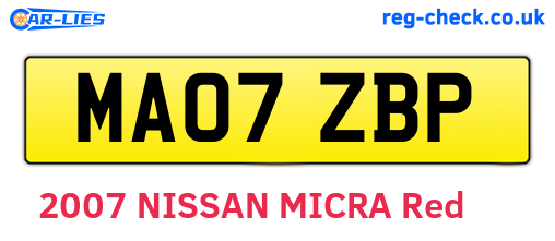 MA07ZBP are the vehicle registration plates.