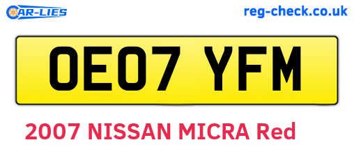 OE07YFM are the vehicle registration plates.