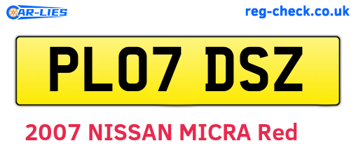 PL07DSZ are the vehicle registration plates.