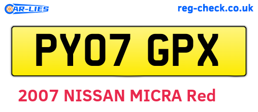 PY07GPX are the vehicle registration plates.