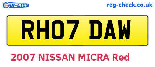 RH07DAW are the vehicle registration plates.