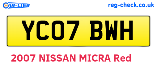 YC07BWH are the vehicle registration plates.