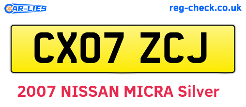 CX07ZCJ are the vehicle registration plates.