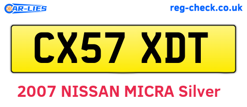 CX57XDT are the vehicle registration plates.