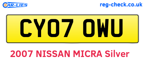 CY07OWU are the vehicle registration plates.
