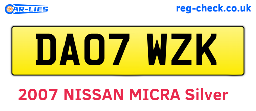 DA07WZK are the vehicle registration plates.
