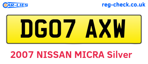 DG07AXW are the vehicle registration plates.