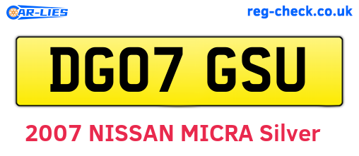 DG07GSU are the vehicle registration plates.