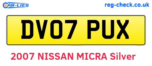 DV07PUX are the vehicle registration plates.