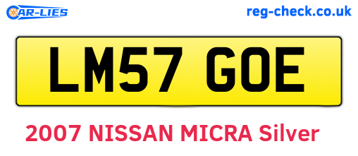 LM57GOE are the vehicle registration plates.