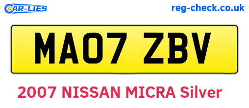 MA07ZBV are the vehicle registration plates.