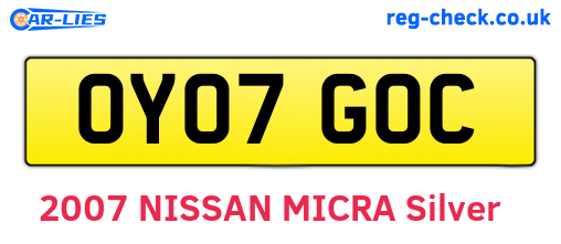 OY07GOC are the vehicle registration plates.