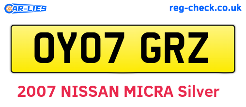 OY07GRZ are the vehicle registration plates.
