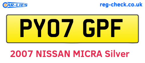 PY07GPF are the vehicle registration plates.